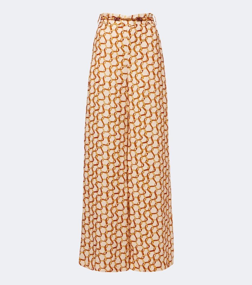 zimmermann belted printed linen wide-leg pants