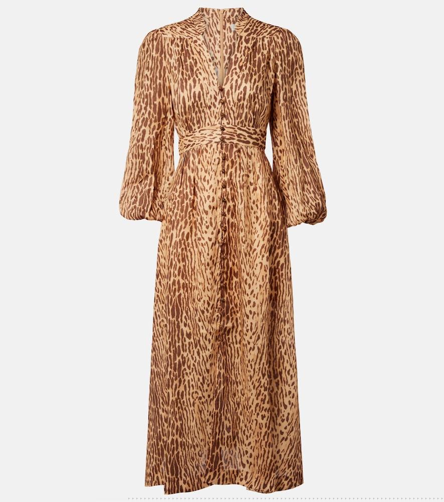 zimmermann cascadian leopard-print linen midi dress
