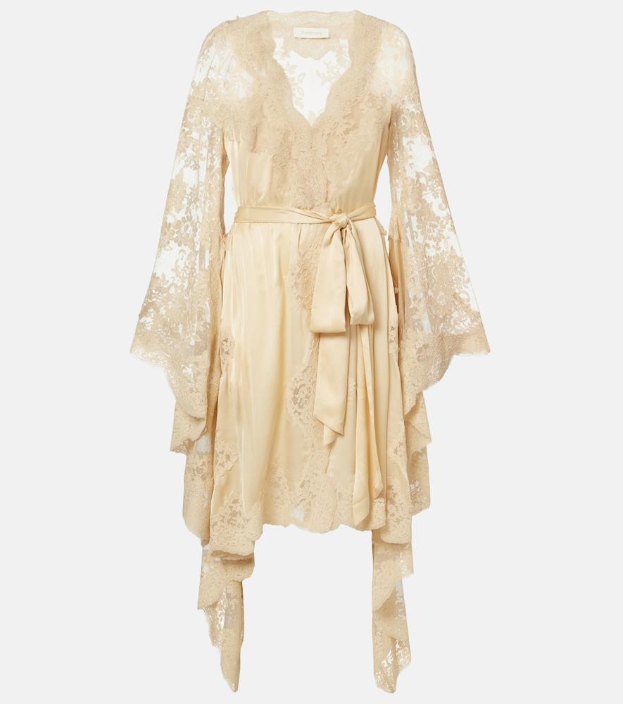 zimmermann como lace-trimmed draped silk midi dress