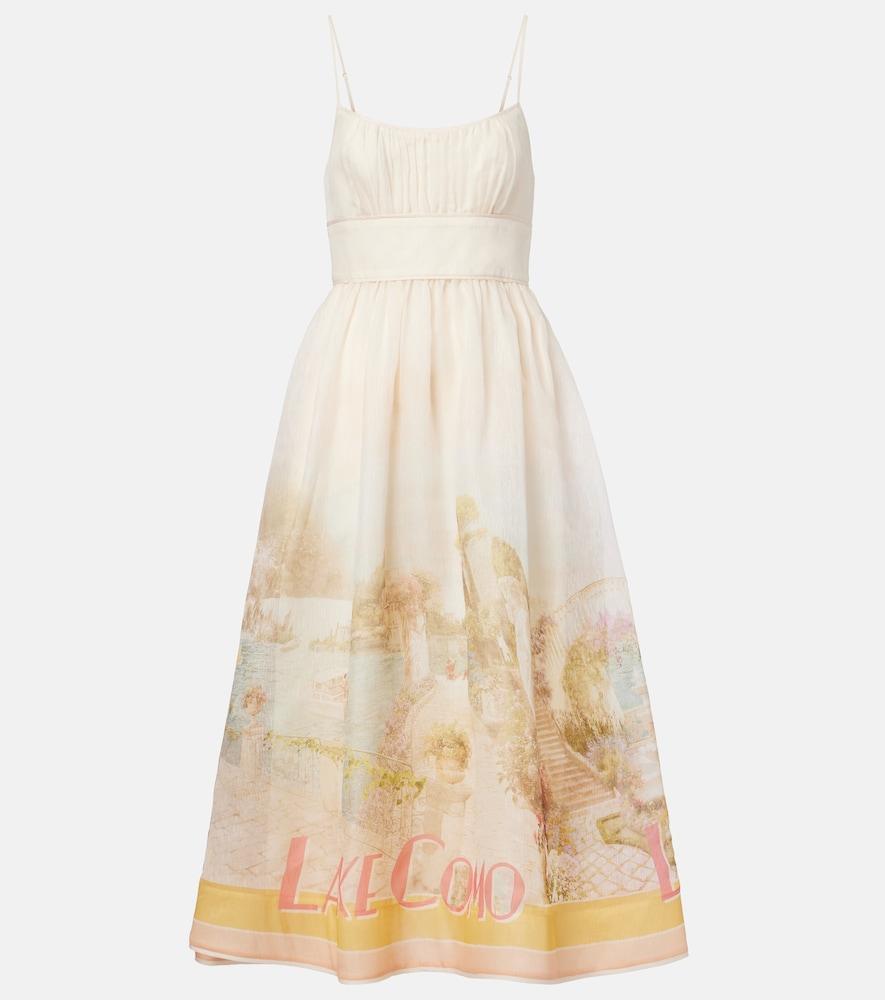 zimmermann como printed linen and silk midi dress