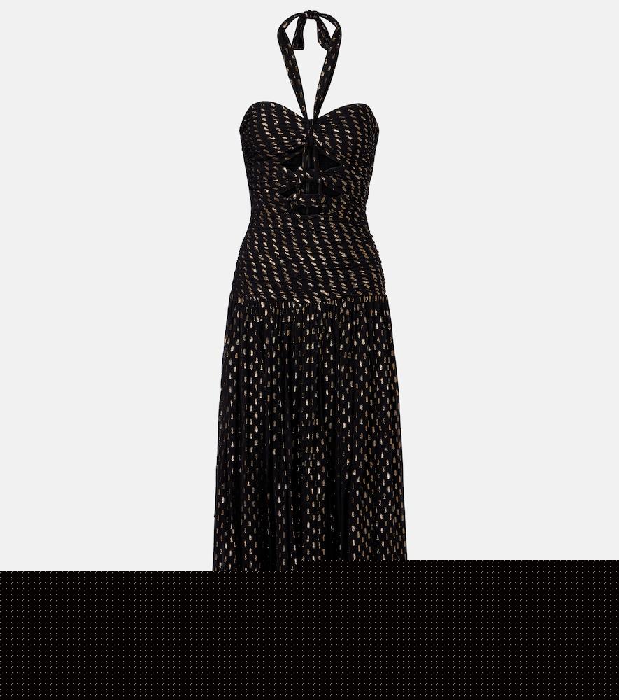 zimmermann daylight halterneck lamé midi dress