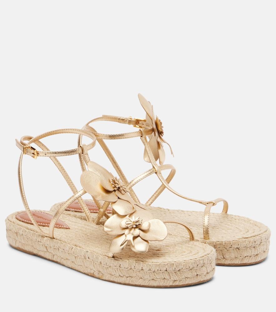 zimmermann floral-appliqué leather espadrille sandals