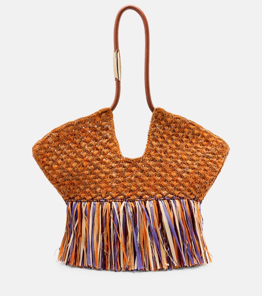 zimmermann goldentime medium fringed raffia tote bag