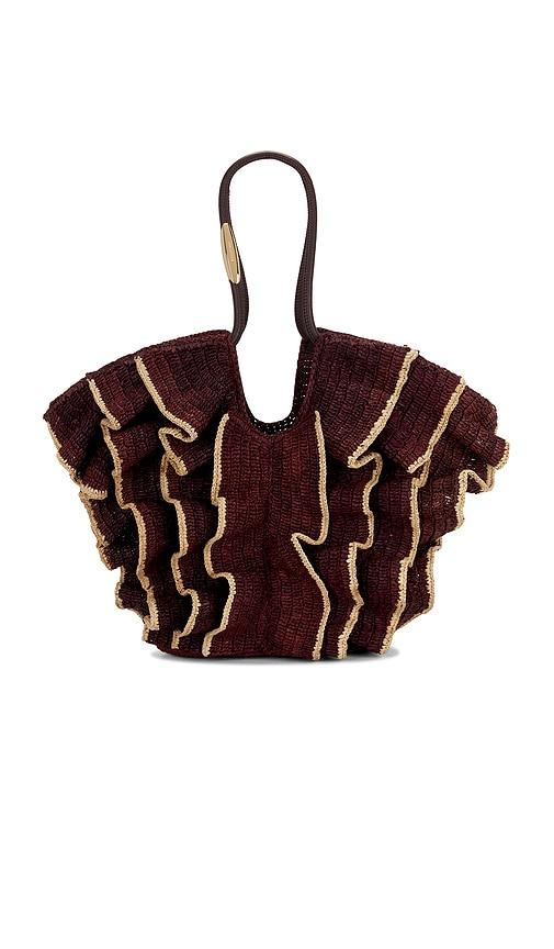zimmermann goldentime medium ruffle tote in chocolate.