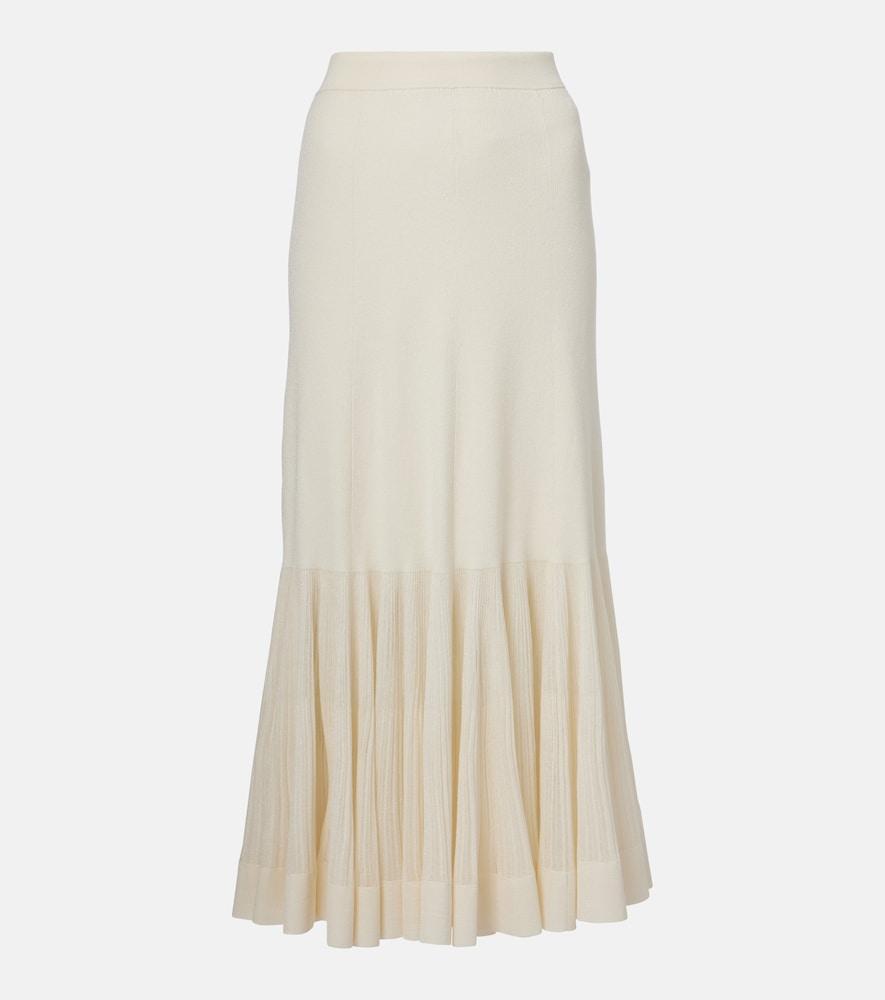 zimmermann illuminate pleated ribbed-knit midi skirt