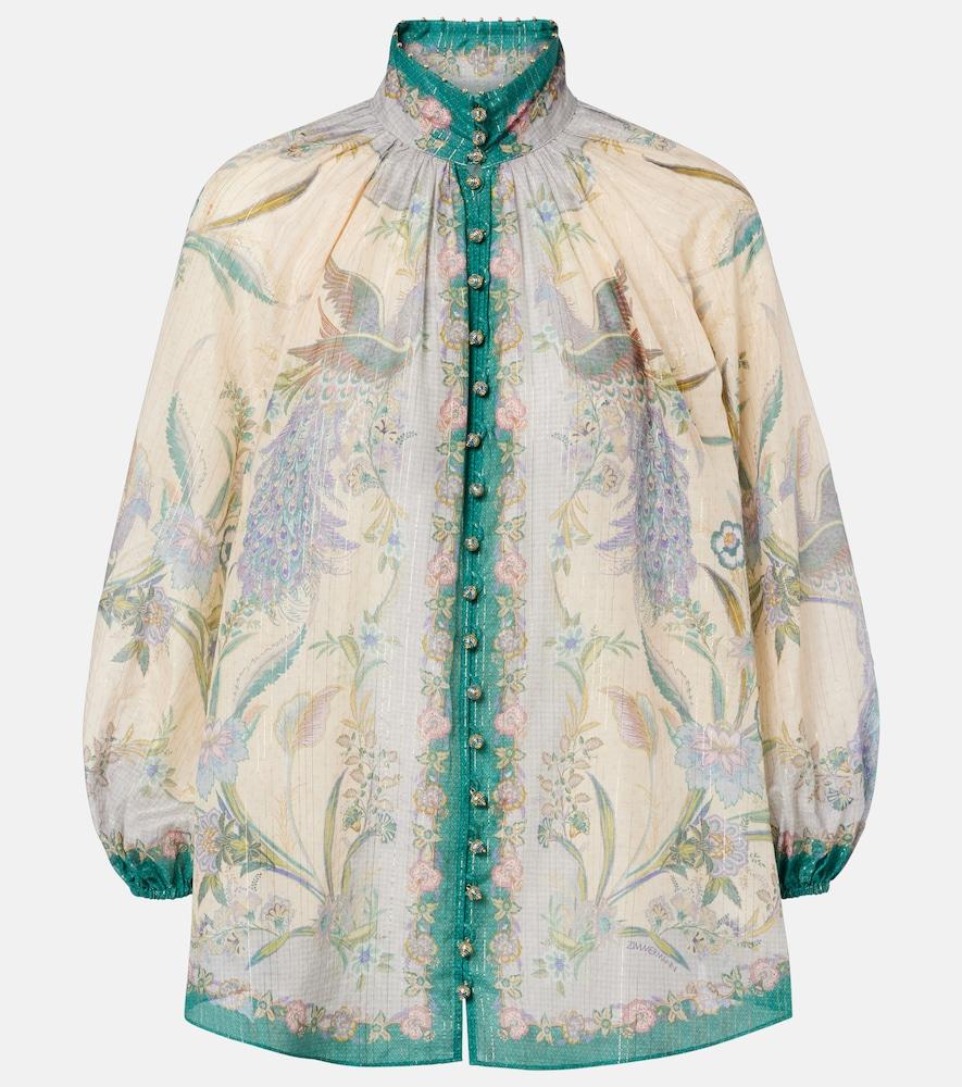 zimmermann indra printed cotton and silk-blend blouse