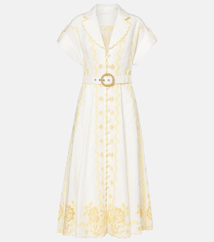 zimmermann lucky embroidered linen midi dress