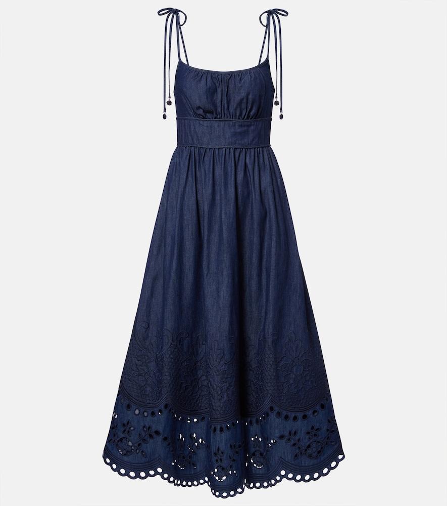 zimmermann mahon broderie anglaise denim midi dress