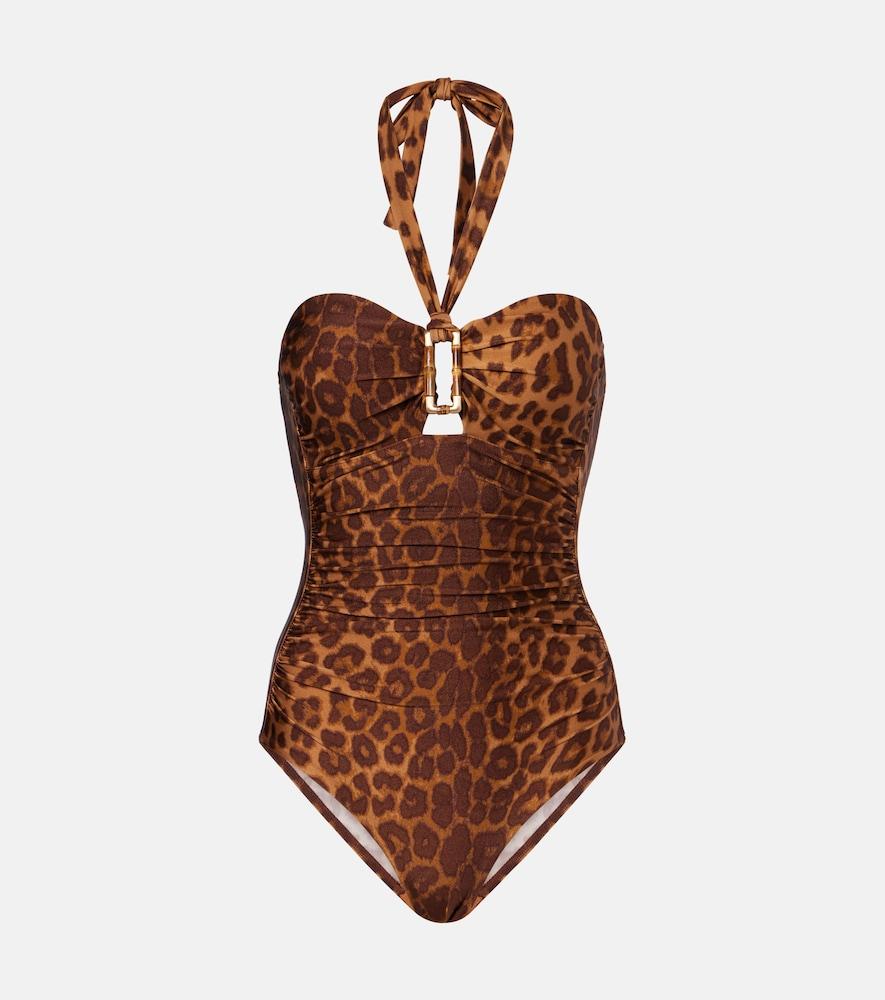 zimmermann mahon leopard-print halterneck swimsuit