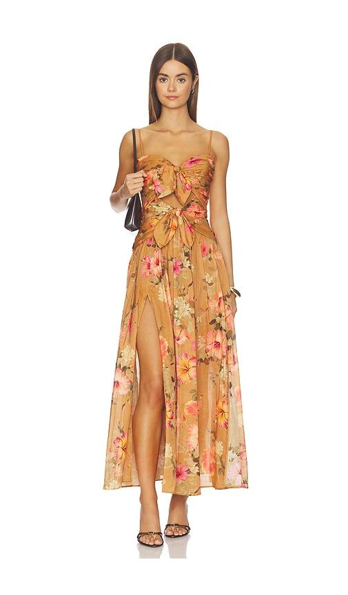 zimmermann mahon tie front midi dress in tan. - size 1/s (also in 2/m, 4/xl)