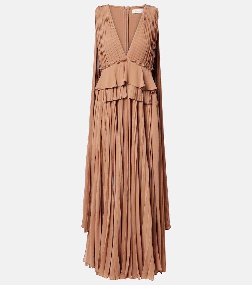 zimmermann memento plissé caped maxi dress