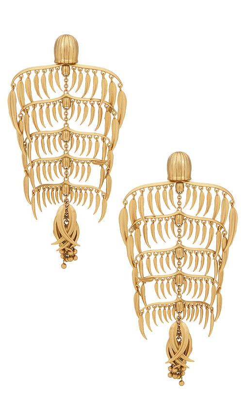zimmermann mira chandelier earring in metallic gold.