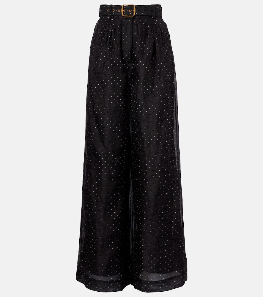 zimmermann polka-dot linen and silk wide-leg pants