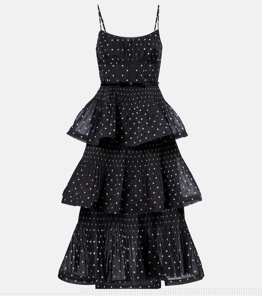 zimmermann polka-dot tiered midi dress