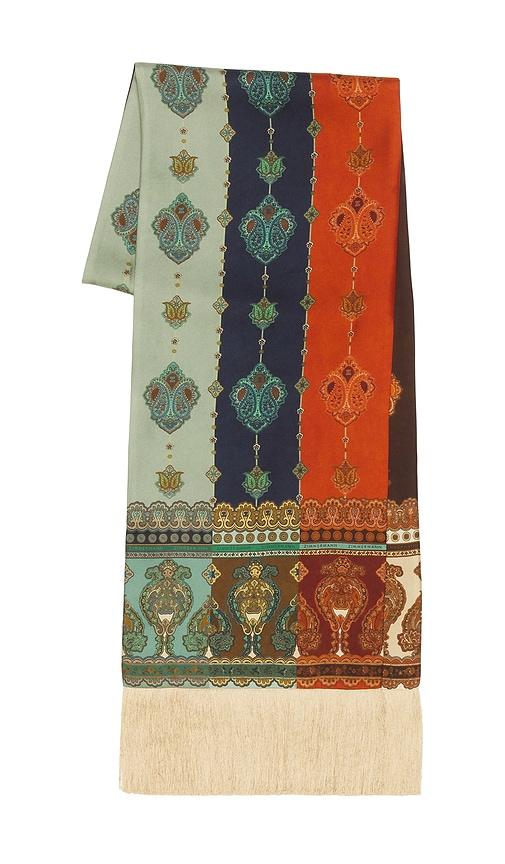 zimmermann printed silk fringe neck scarf in brown.