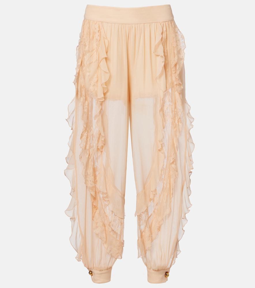 zimmermann rebellion splice ruffled silk tapered pants