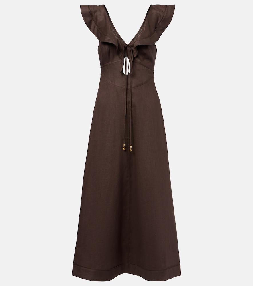 zimmermann rhiannon ruffled linen midi dress