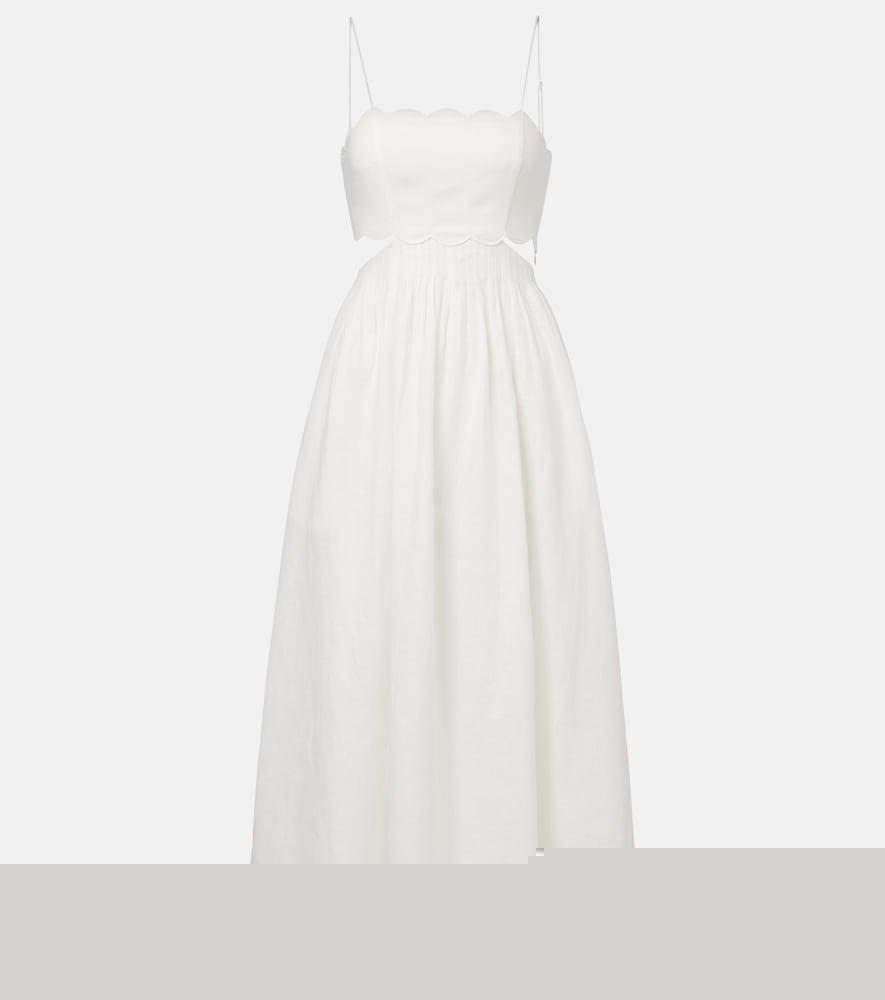 zimmermann rhiannon scalloped linen midi dress