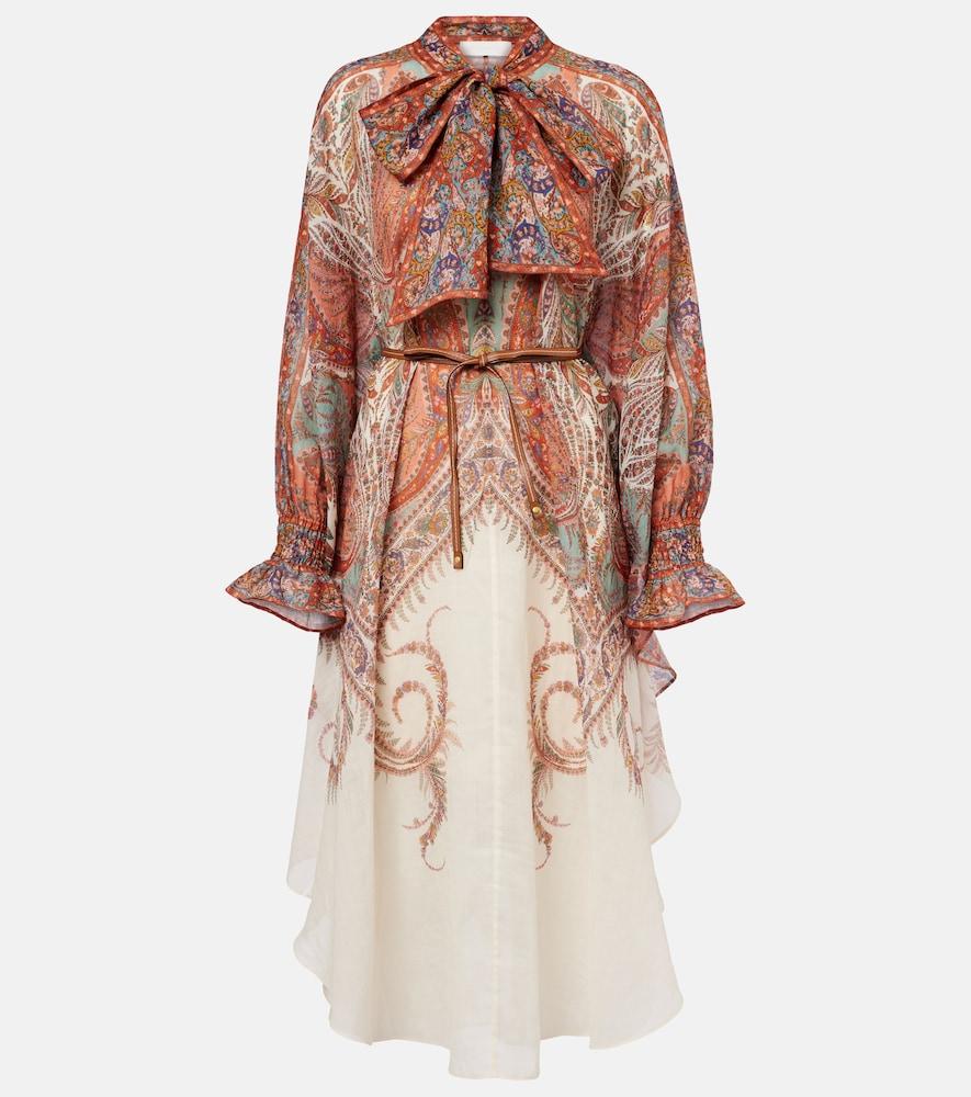 zimmermann rhiannon tie-neck ramie midi dress