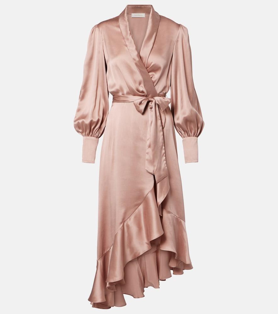zimmermann ruffled silk satin wrap dress