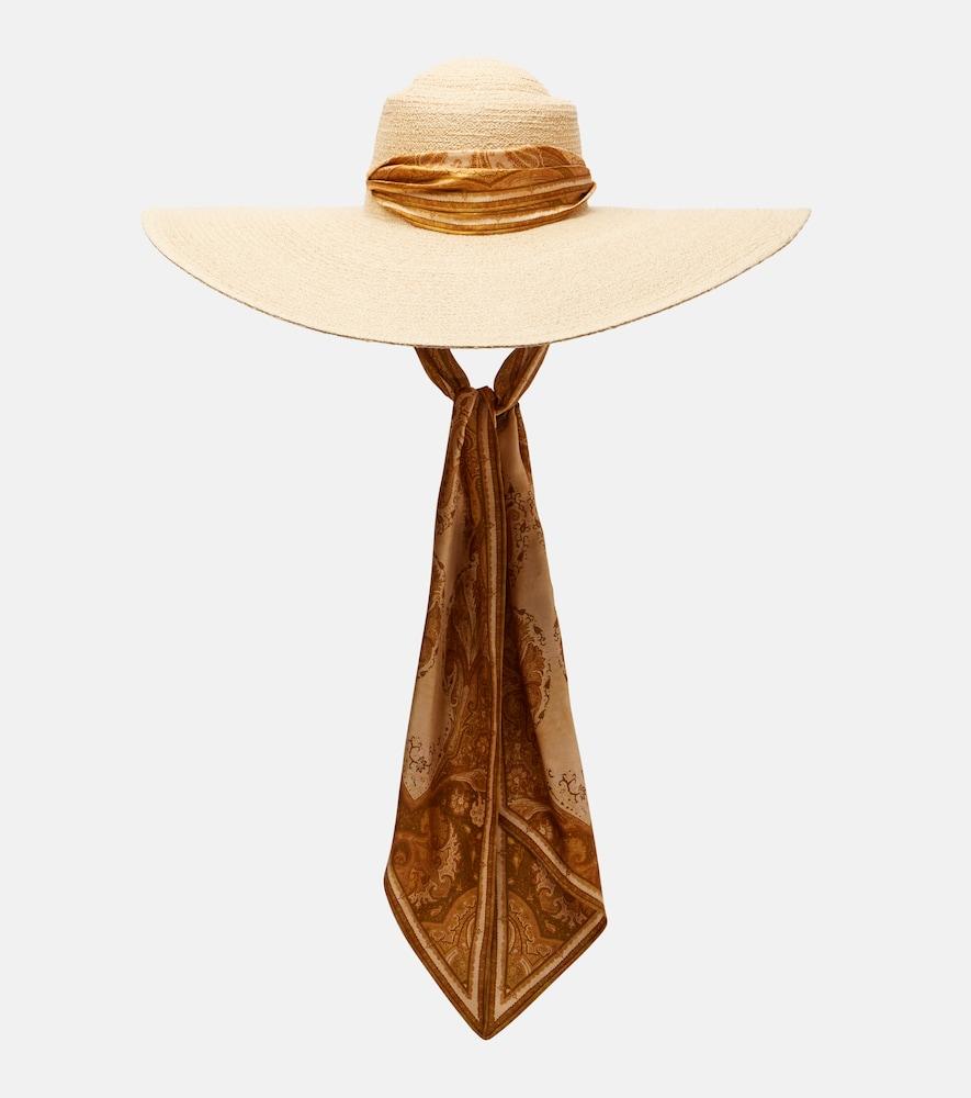 zimmermann silk-trimmed raffia sun hat