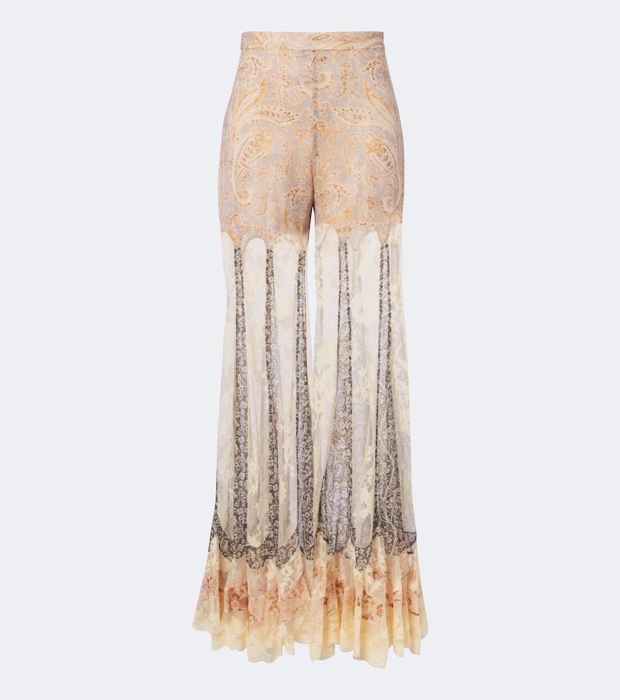 zimmermann valiant paneled silk and lace flared pants