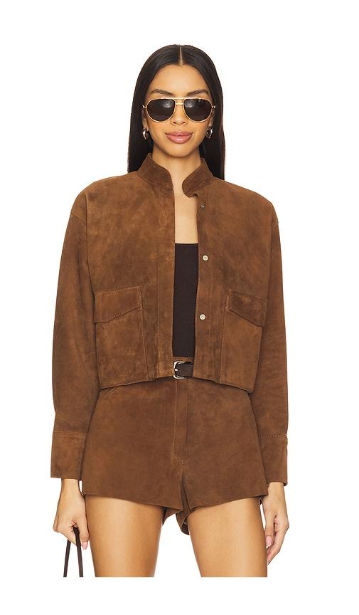zut x revolve cropped hair-on cowhide leather jacket in brown. - size l (also in xs, m, xl)